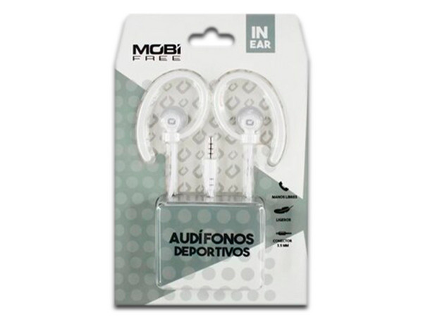 Audífonos con Micrófono MobieFree Sport, 3.5mm, Color Blanco.