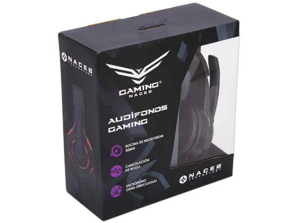 Audífonos tipo diadema Gamer NACEB NA-0304R con micrófono, 3.5mm. Negro/Rojo