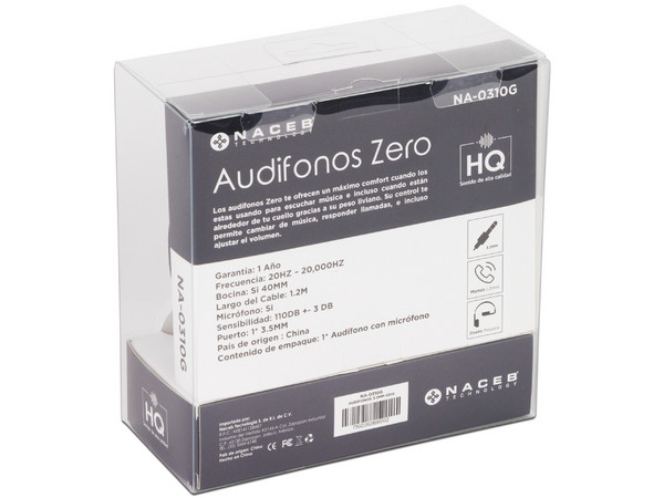 Audífonos con micrófono NACEB NA-0310G, respuesta de frecuencia 20-20,000 Hz. Color Negro.