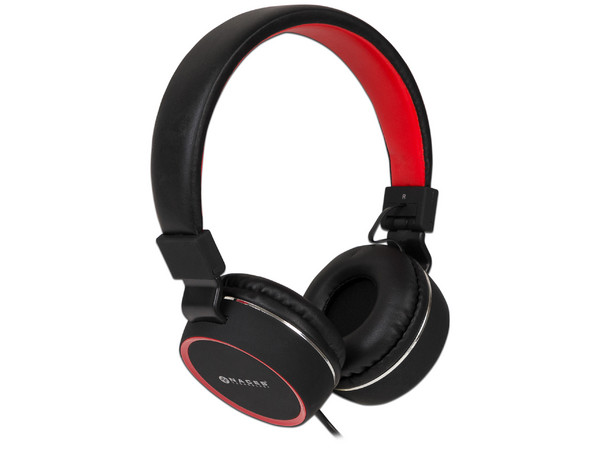 Audífonos tipo diadema NACEB NA-0310R con micrófono. Color Negro/Rojo.