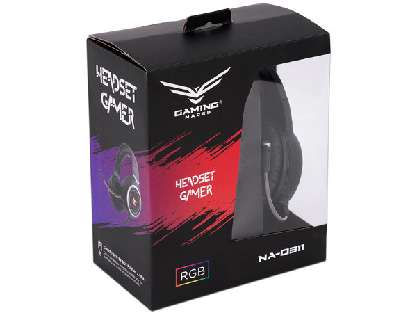 Audífonos Gamer tipo diadema Naceb RGB NA-0311 con micrófono, Respuesta de frecuencia 20Hz-20000Hz, 3.5mm. Color Negro.