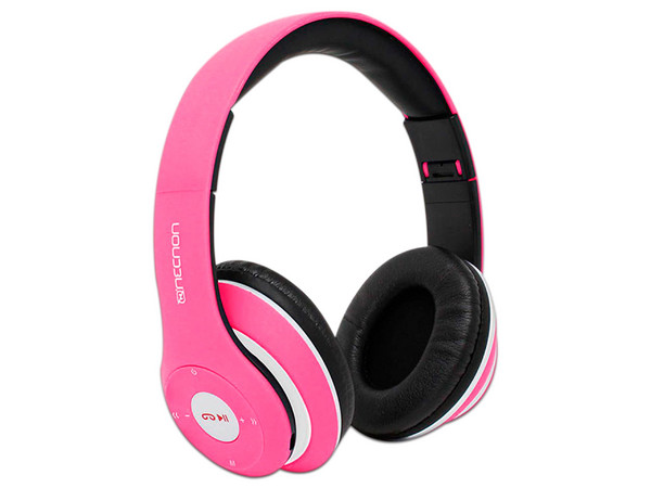 Audífonos con micrófono Necnon NBH-01R, Bluetooth, 3.5mm. Color Rosa.