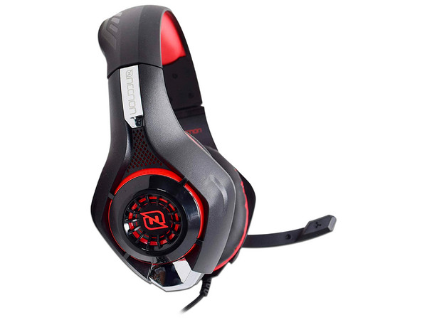 Audífonos Gamer Necnon NBHG-VIPER, 3.5mm, Cable de 2m, Luz LED. Color Negro/Rojo.