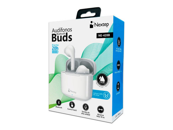 Audífonos Inalámbricos Nextep NE-428B, con Estuche de Carga, Bluetooth, IPX4, Color Blanco.