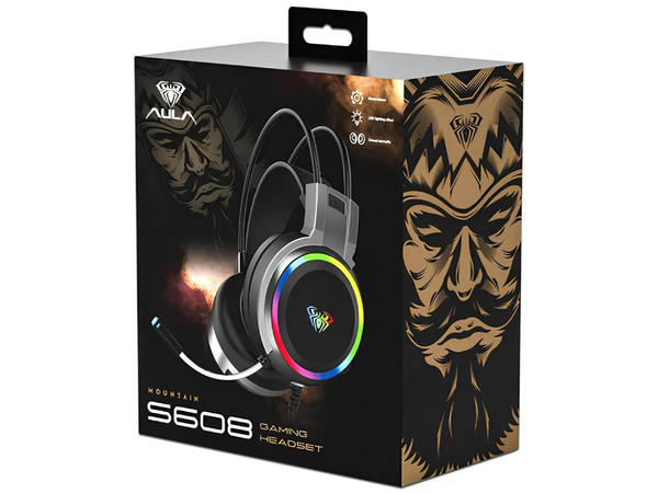 Audífonos Gamer Aula S608, Iluminación RGB, Jack 3.5mm. Color Negro.