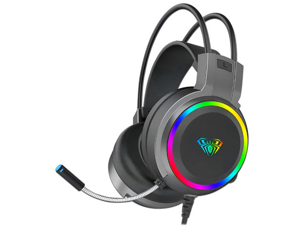 Audífonos Gamer Aula S608, Iluminación RGB, Jack 3.5mm. Color Negro.