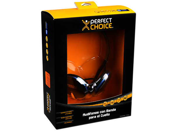 Audífonos Perfect Choice con banda para cuello y micrófono, 2mts.