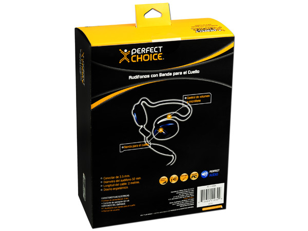 Audífonos Perfect Choice con banda para cuello y micrófono, 2mts.