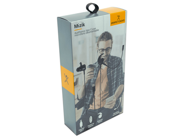 Audífonos manos libres Perfect Choice Mizzik con micrófono desmontable, USB-C. Color Negro.