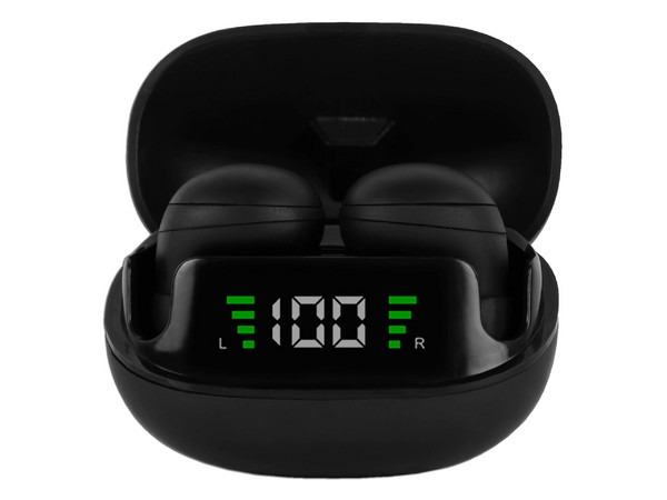 Audífonos Perfect Choice Mini Tinybeats con display, TWS, Bluetooth, Color Negro