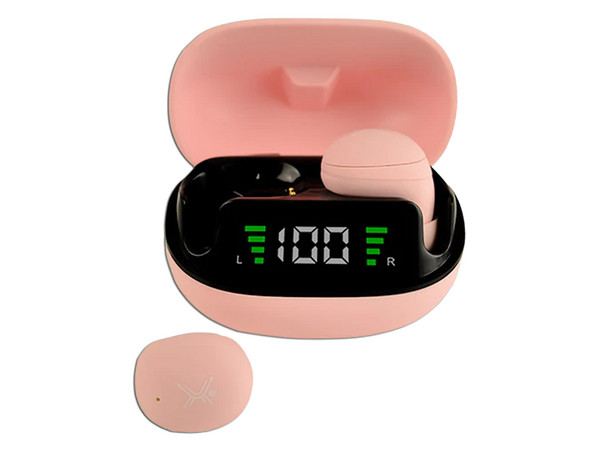 Audífonos Perfect Choice Mini Tinybeats con display, TWS, Bluetooth, Color Rosa