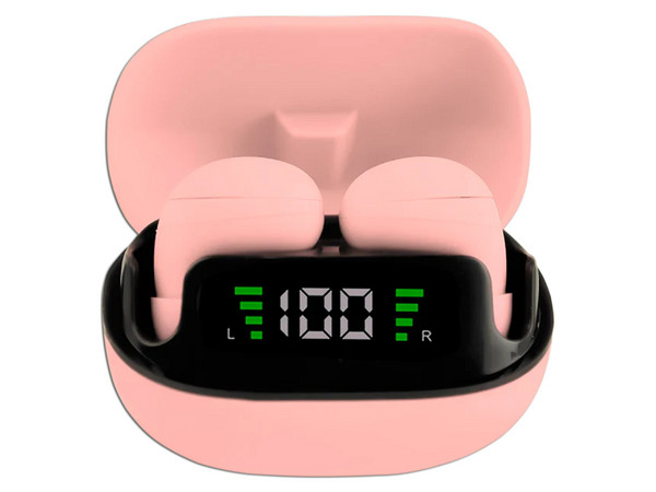Audífonos Perfect Choice Mini Tinybeats con display, TWS, Bluetooth, Color Rosa