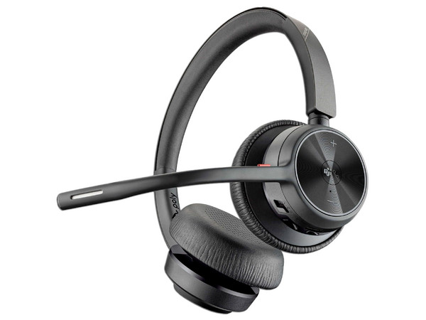 Audífonos Inalámbricos con Micrófono Poly Voyager 4320 MS con Base de carga, Incluye adaptador Bluetooth BT700, USB. Color Negro.