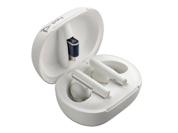 Audífonos Inalámbricos Poly Voyager Free 60+ UC con Estuche de Carga Touch, Bluetooth 5.3. Color Blanco.