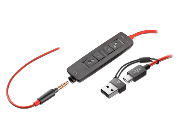 Audífonos tipo Diadema con Micrófono Poly Blackwire 3225, Respuesta de Frecuencia 20Hz-20kHz, USB-C, USB-A, 3.5mm. Color Negro. (Bulk)