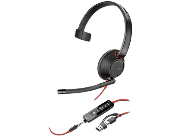 Audífonos tipo Diadema con Micrófono Poly Blackwire 5210, Respuesta de frecuencia 20Hz-20kHz, USB-C, USB-A, 3.5mm. Color Negro.