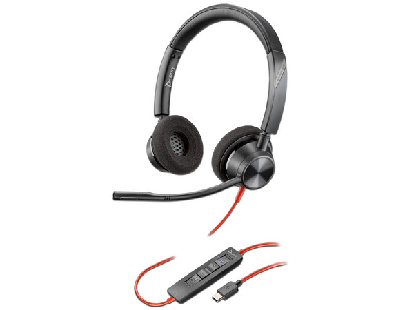Audífonos tipo Diadema con Micrófono Poly Blackwire 3320, Certificado por Microsoft Teams, Respuesta de Frecuencia 20Hz-20kHz, USB-C, USB-A. Color Negro.