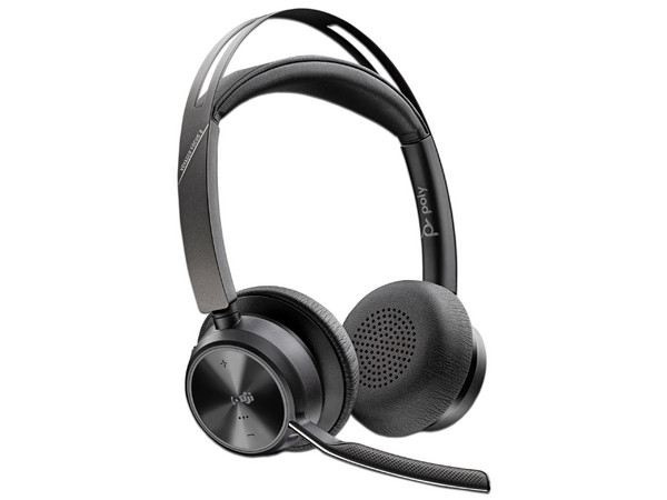 Auriculares Poly Voyager Focus 2 USB-C con certificación Microsoft Teams, adaptador USB-C/A y base de carga.