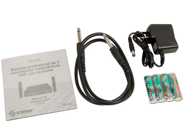 Sistema profesional de dos micrófonos inalámbricos VHF, con receptor.