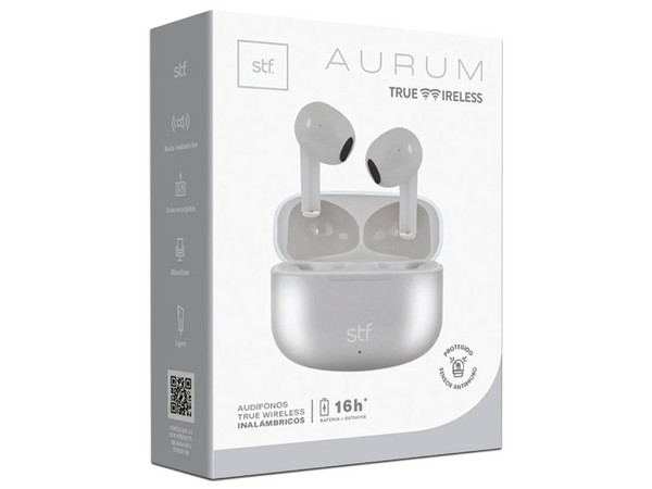Audífonos Inalámbricos STF Mobile TWS Aurum ST-E01393, Rango de Respuesta de 20 Hz a 20KHz, Estuche de Carga, Bluetooth 5.0. Color Plata.