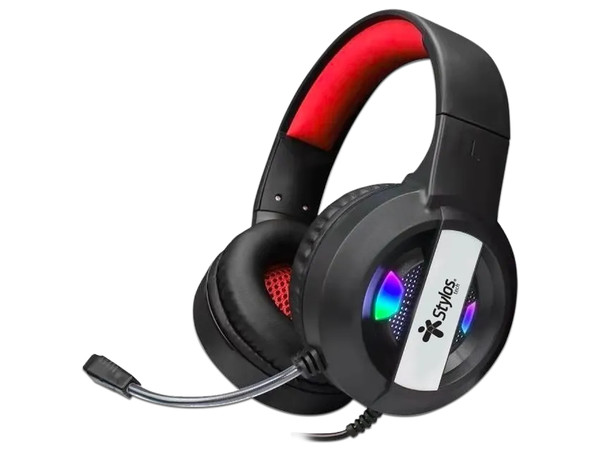 Audífonos Gamer con micrófono Stylos STSHEG2B, Iluminación LED, USB y 3.5mm. Color Negro.