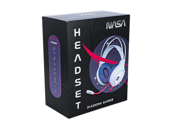Audífonos Gamer con Micrófono TechZone NASA NS-HSG03, 3.5mm, USB, RGB. Color Blanco/Azul.