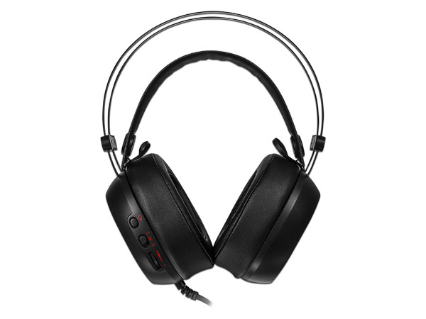 Audífonos con micrófono Thermaltake tipo diadema Shock Pro RGB. Color negro.