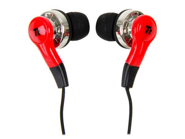 Audifonos Tt eSports Isurus con micrófono en el cable. Color Rojo