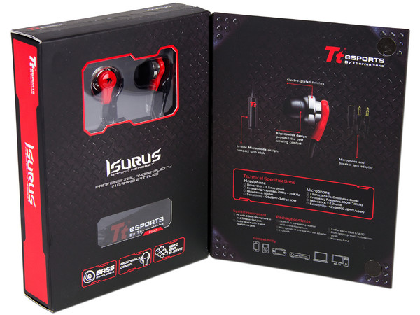 Audifonos Tt eSports Isurus con micrófono en el cable. Color Rojo