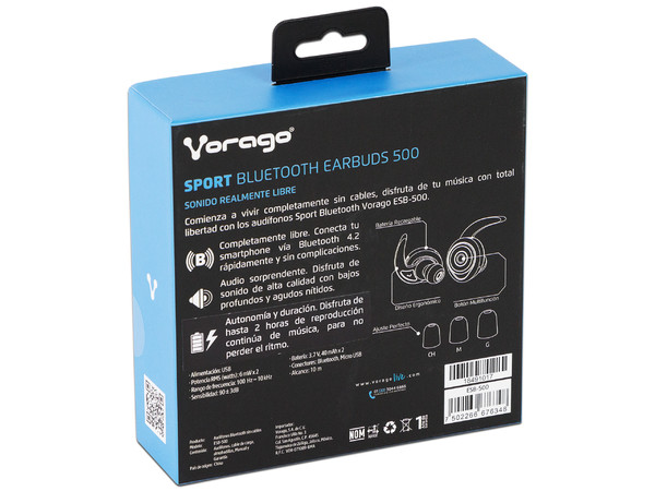 Audífonos con Micrófono Vorago Sport ESB-500, respuesta de frecuencia 20 Hz - 20 kHz, Bluetooth.