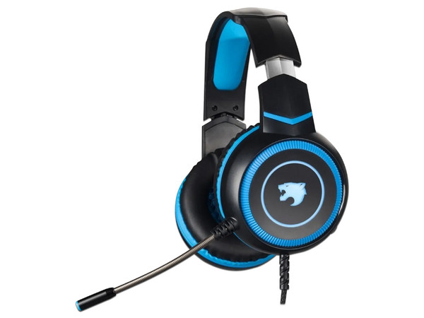 Audífonos Gamer con micrófono Yaguaret Quimera, Iluminación LED, USB, 3.5mm. Color Negro/Azul.