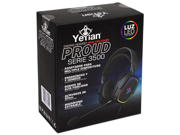 Audífonos Gamer con micrófono Yeyian Proud 3500, 3.5mm, LEDS RGB, color Negro.