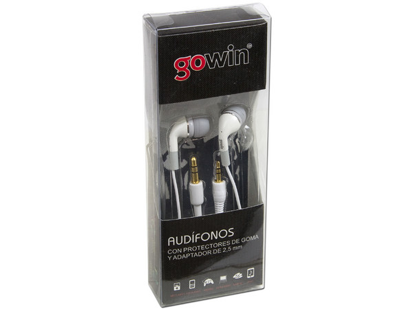 Audífonos gowin, 3.5mm y adaptador de 2.5mm. Color Blanco