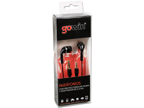 Audífonos gowin, 3.5mm y adaptador de 2.5mm. Color Negro