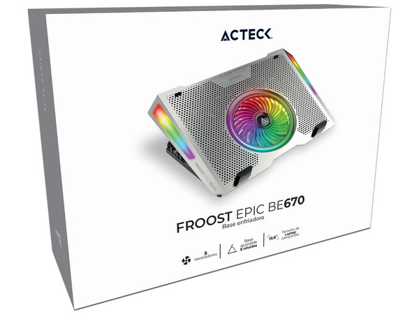 Base para Laptops Acteck Froost Epic BE670, Ventilador Integrado, RGB, 5 Niveles de Ajuste, Color Blanco.