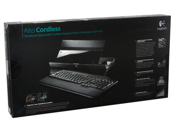 Logitech Alto Cordless eleva la pantalla de la computadora portátil y proporciona un teclado inalámbrico de tamaño estándar y un concentrador USB.