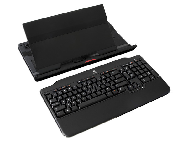 Logitech Alto Cordless eleva la pantalla de la computadora portátil y proporciona un teclado inalámbrico de tamaño estándar y un concentrador USB.