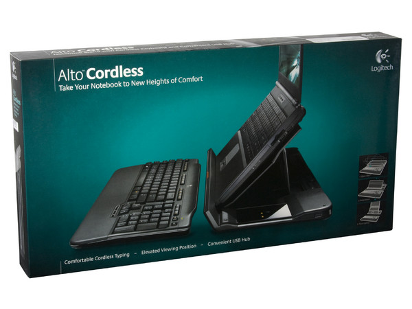 Logitech Alto Cordless eleva la pantalla de la computadora portátil y proporciona un teclado inalámbrico de tamaño estándar y un concentrador USB.