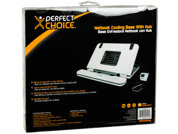 Base para Netbook Perfect Choice con Múltiples Posiciones, 1 Ventilador y HUB de 4 puertos USB