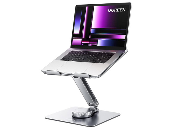 Soporte giratorio de aluminio para laptop con rotación de 360 y función de bloqueo, compatible con laptops de 10 hasta 17.3
