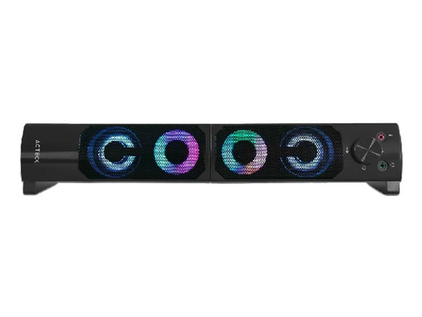 Bocinas ACTECK AC-935258, Iluminación LED, USB, 6W, 3.5mm, Color Negro.