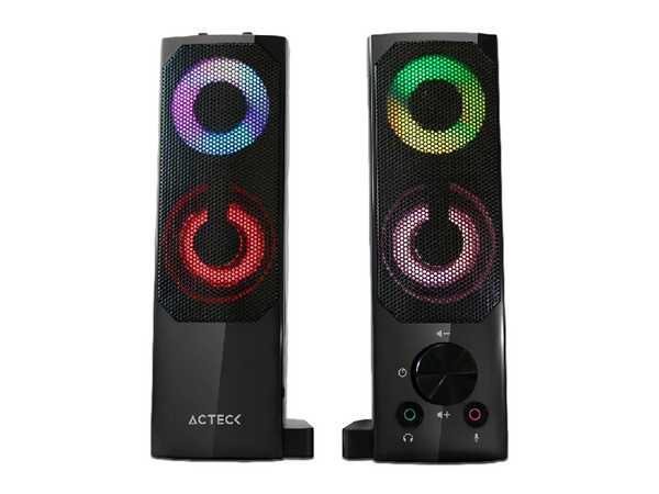 Bocinas ACTECK AC-935258, Iluminación LED, USB, 6W, 3.5mm, Color Negro.
