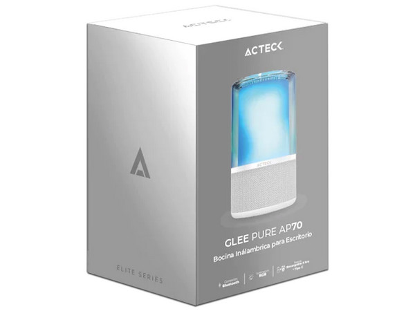 Bocina inalámbrica Acteck Glee Pure AP70, Bluetooth, Iluminación LED, Subwoofer, Color Blanco.