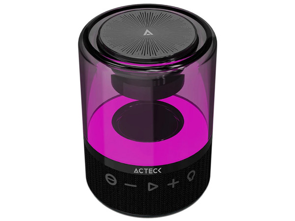 Bocina inalámbrica Acteck Glee Pure AP30, Bluetooth, Iluminación LED, Subwoofer, Color Negro.
