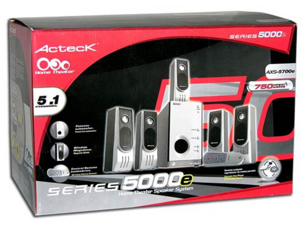 Bocinas Acteck AXS-5700e 5.1 con Control Remoto Inalámbrico, Color Plateado/Negro