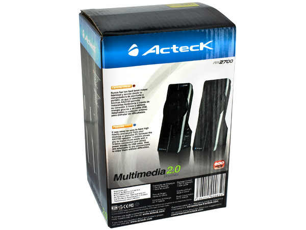 Bocinas Acteck Multimedia AX-2700 de 600 Watts PMPO con alimentación de poder USB, Color Negro.