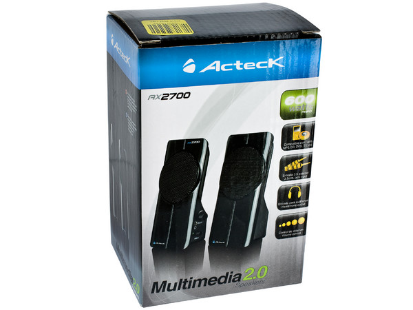 Bocinas Acteck Multimedia AX-2700 de 600 Watts PMPO con alimentación de poder USB, Color Negro.