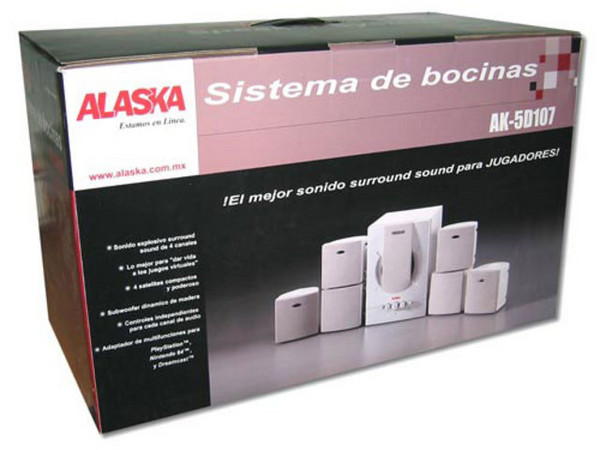 Bocinas Stereo SubWoofer ALASKA 50 Watts RMS, satelites 4 x 5 Watts, Subwoofer 30 Watts, incluye adaptador y cables de audio