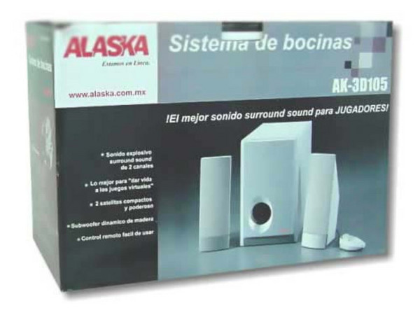 Bocinas Stereo SubWoofer ALASKA 20 Watts RMS, satelites 2 x 5 Watts, Subwoofer 10 Watts, incluye control remoto y cables de audio