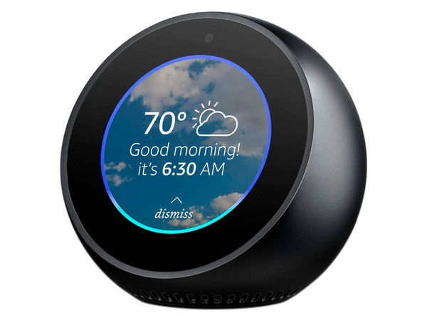 Bocina y Reloj Inteligente Amazon Echo Spot, Pantalla de 6.35mm, Wi-Fi 5, Bluetooth, Compatible con Alexa. Color Negro.